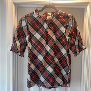 J. Crew Multicolor Plaid Blouse with Ruffled Collar